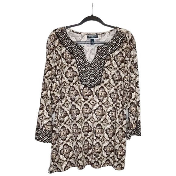 Two Karen Scott Woman Size 1X Tunic Pullover Shirts All Over Print Open Neck - Picture 9 of 10